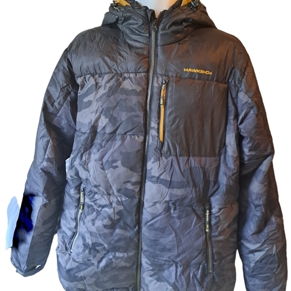 HAWKE & Co Thermal insulation hooded coat HK HEAT poly fill black grey camo Mens - Picture 4 of 13